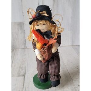 Scarecrow Pilgrim girl Cornucopia Thanksgiving figure decor pumpkin fall